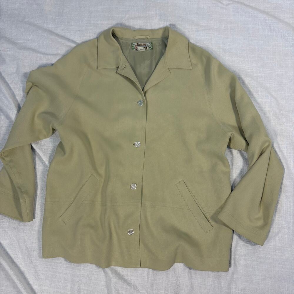 Tommy Bahama Vintage 100% Silk Sage Green Jacket Womens L Button Resort Wear